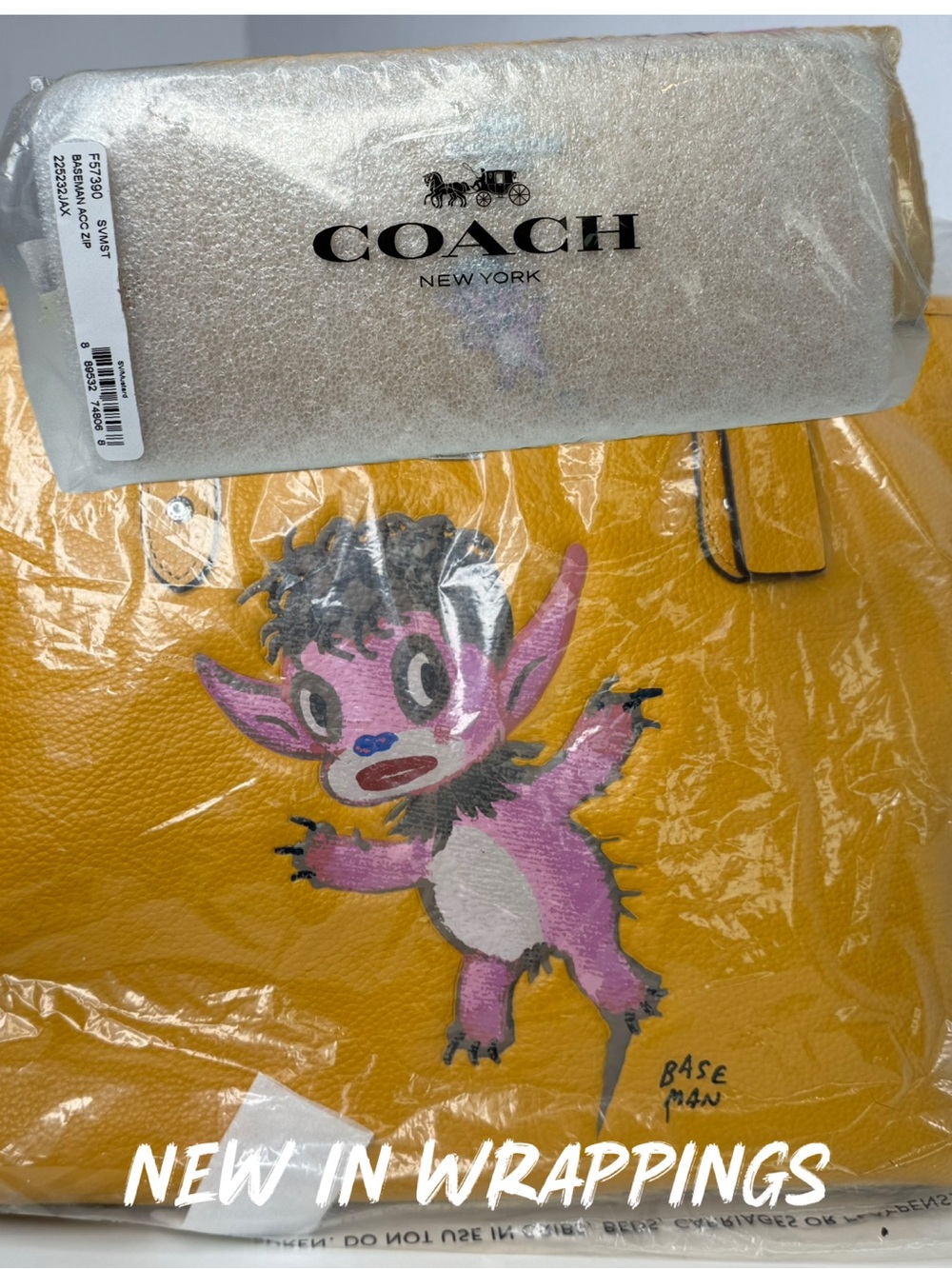 Coach Baseman Buddy Boy Mustard Yellow Leather Tote Bag Keychain And Wallet NWT - Picture 2 of 16